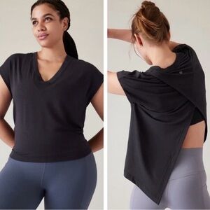 Athleta Essence Away From Body Tie Back Tee Black